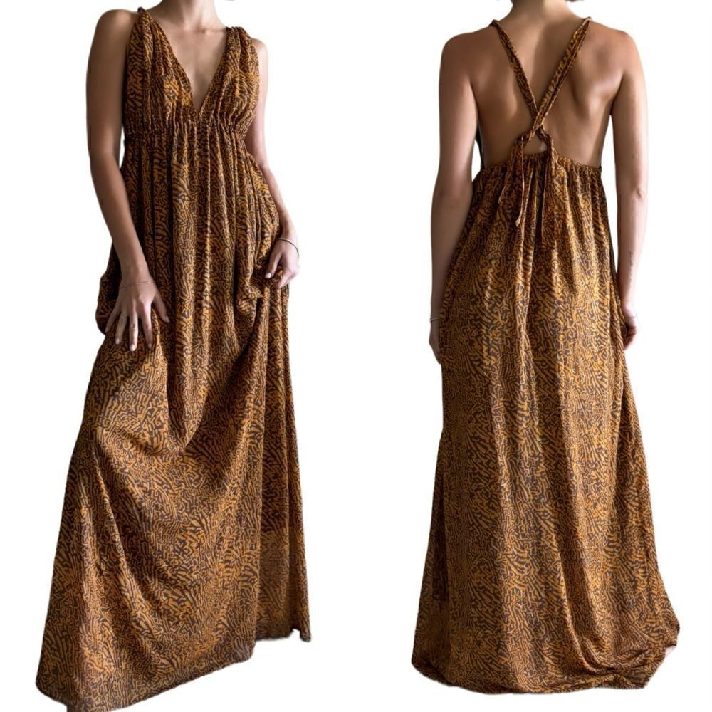 Rodebjer Tank Maxi Orange Brown Dress Tiger Print Backless Size M